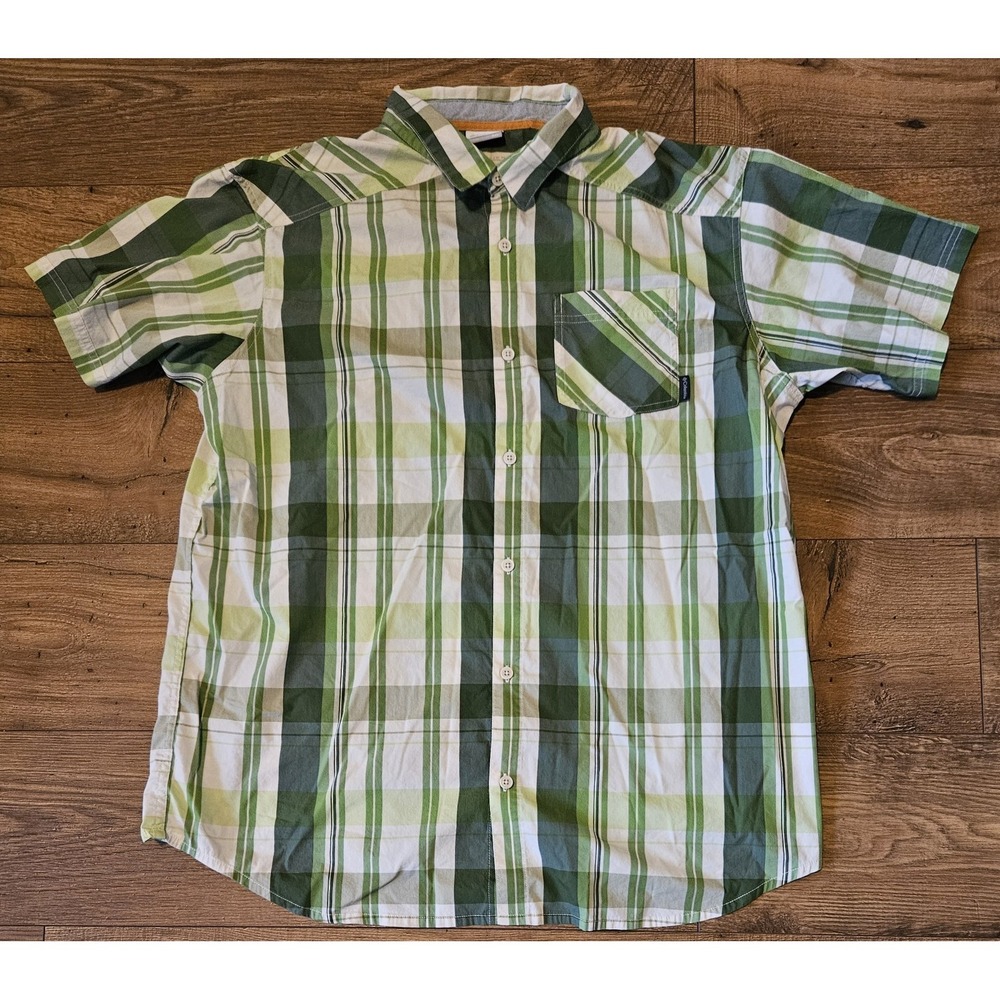 Columbia Shirt Mens 2XL  Omni-Wick Pocket‎ Button Up Green Plaid Short Sleeve